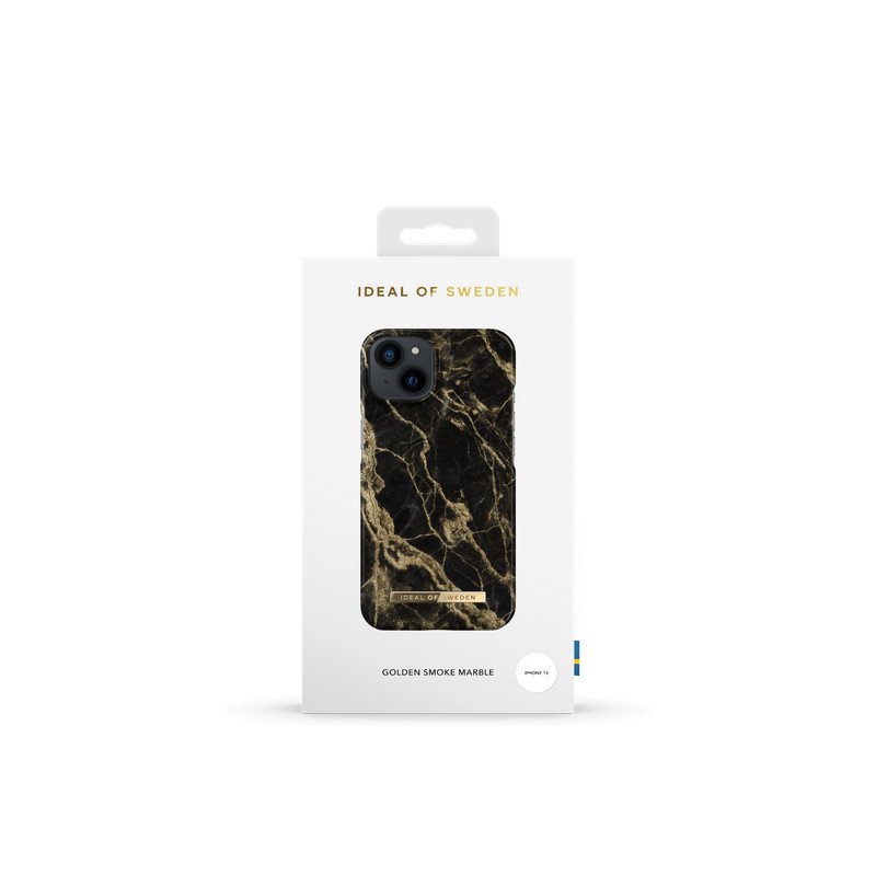 Viedtālruņa aizmugurējais vāciņš Apple iPhone 13 Golden Smoke Marble Black, Gold, With Design
