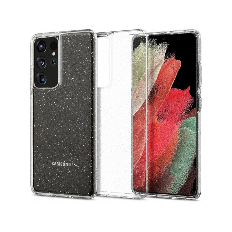 Viedtālruņa aizmugurējais vāciņš Samsung Galaxy S21 Ultra Liquid Crystal Gliiter Transparent, With Design