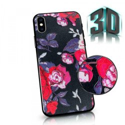 Viedtālruņa aizmugurējais vāciņš Samsung Galaxy A20 Flowers 3D Black, With Design