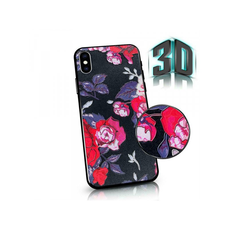 Viedtālruņa aizmugurējais vāciņš Samsung Galaxy A21S Flowers 3D Black, With Design