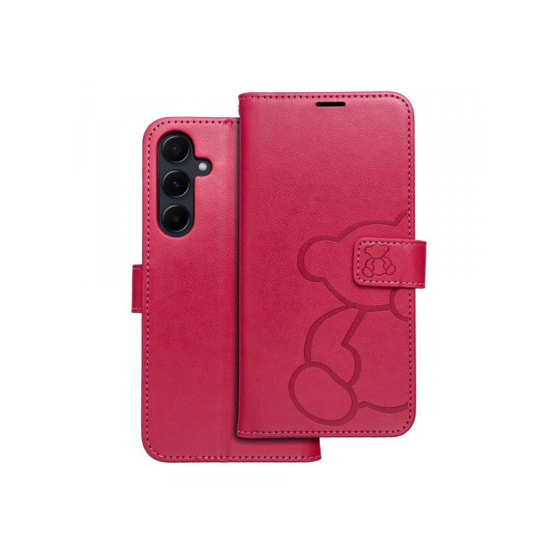 Viedtālruņa atveramais maciņš Samsung Galaxy A55 5G Teddy bear Dark Pink