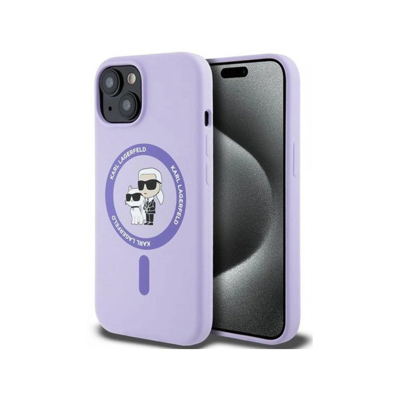 Viedtālruņa aizmugurējais vāciņš Apple iPhone 15 Pro Max Silicone Karl&Choupette MagSafe Violet