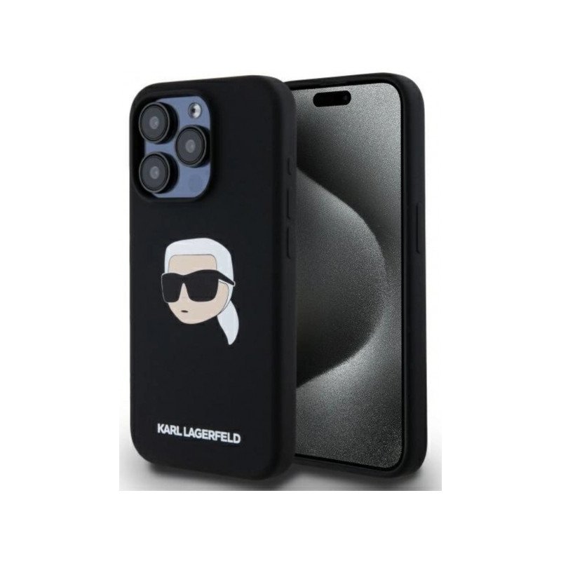 Viedtālruņa aizmugurējais vāciņš Apple iPhone 15 Pro Hardcase Silicone Karl Head Print MagSafe Black