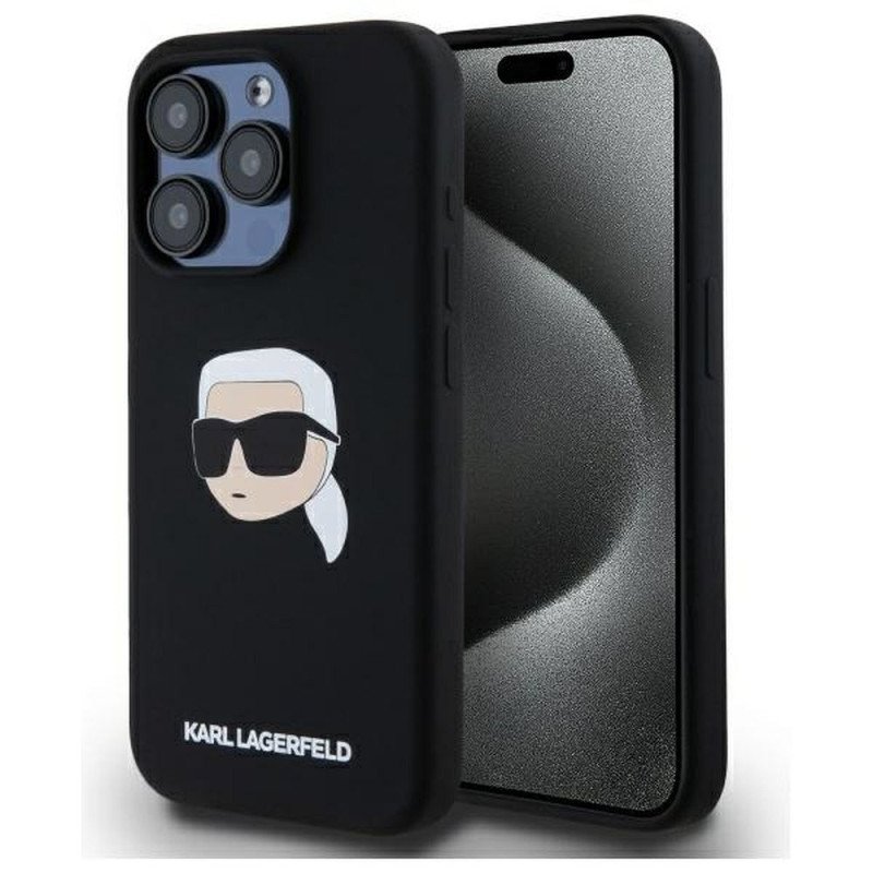 Viedtālruņa aizmugurējais vāciņš Apple iPhone 15 Pro Max Hardcase Silicone Karl Head Print MagSafe Black