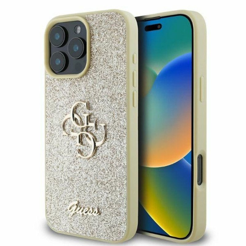 Viedtālruņa aizmugurējais vāciņš Apple iPhone 16 Pro Max Glitter Big Logo Gold