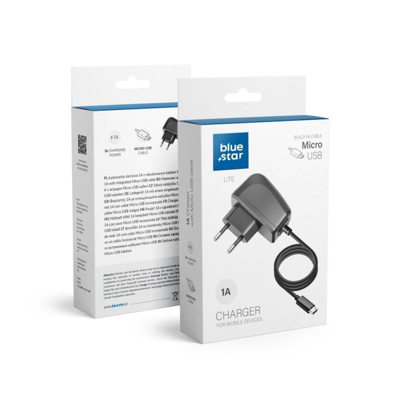 Strāvas adapteris Micro USB Universal 1A Melna