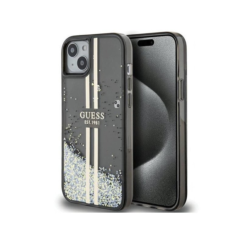 Viedtālruņa aizmugurējais vāciņš Apple Iphone 15 Liquid Glitter Black, Transparent