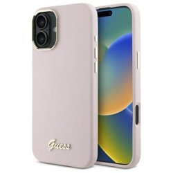 Viedtālruņa aizmugurējais vāciņš Apple Iphone 16 Script Metal Logo Pink