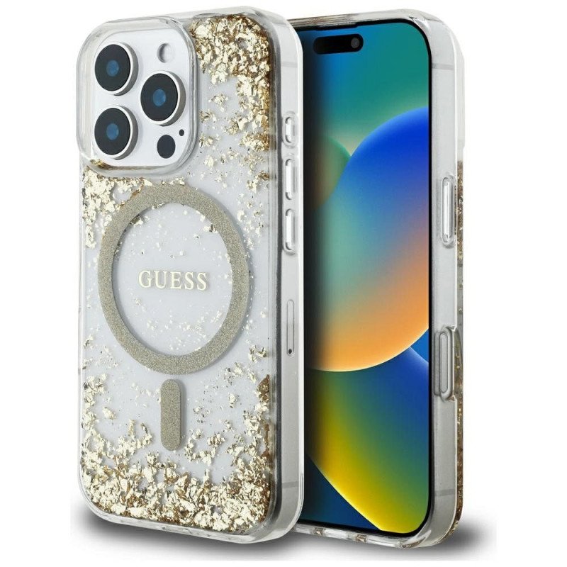 Viedtālruņa aizmugurējais vāciņš Apple iPhone 16 Pro Resin Bottom Glitter Gold, Transparent