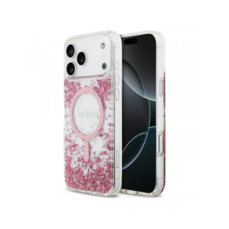 Viedtālruņa aizmugurējais vāciņš Apple iPhone 17 Pro Resin Bottom Glitter Pink, Transparent