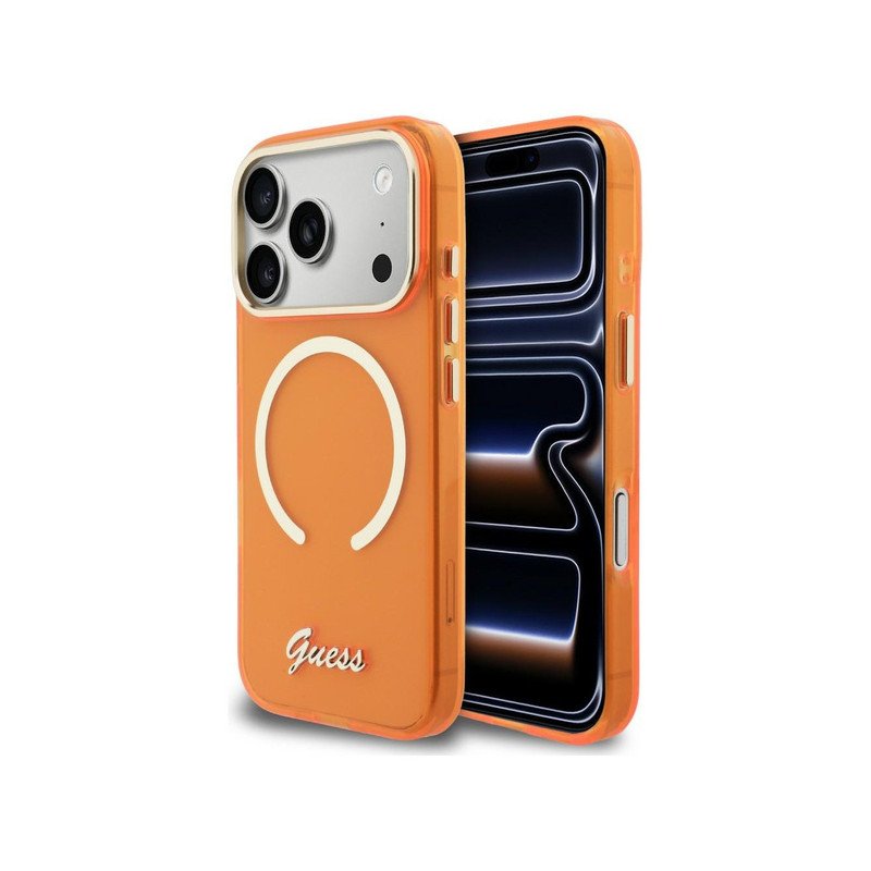 Viedtālruņa aizmugurējais vāciņš Apple iPhone 17 Pro IML Script Metal Mag Orange, Transparent