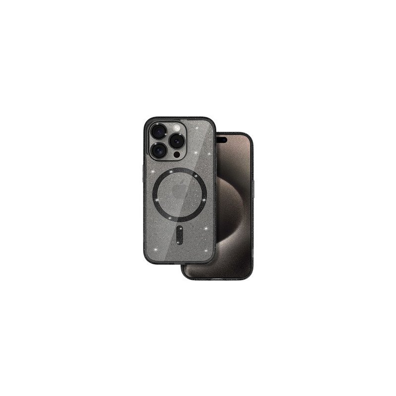 Viedtālruņa aizmugurējais vāciņš Apple iPhone 12 Glitter MagSafe Black, Transparent