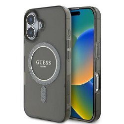 Viedtālruņa aizmugurējais vāciņš Apple Iphone 16 Glitter MagSafe Black, Transparent