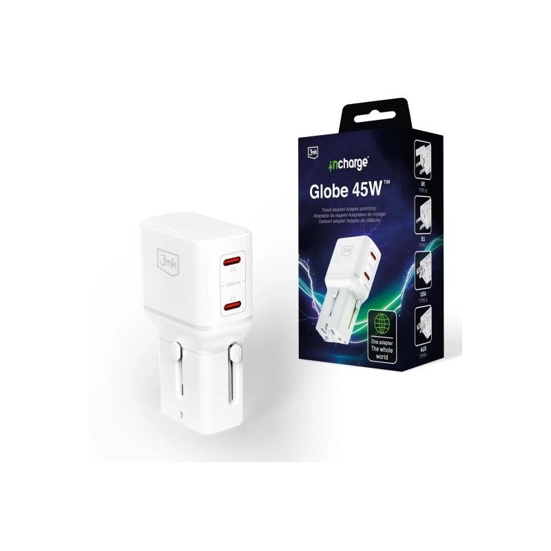 Strāvas adapteris incharge Globe 45W 2C PD QC4 White