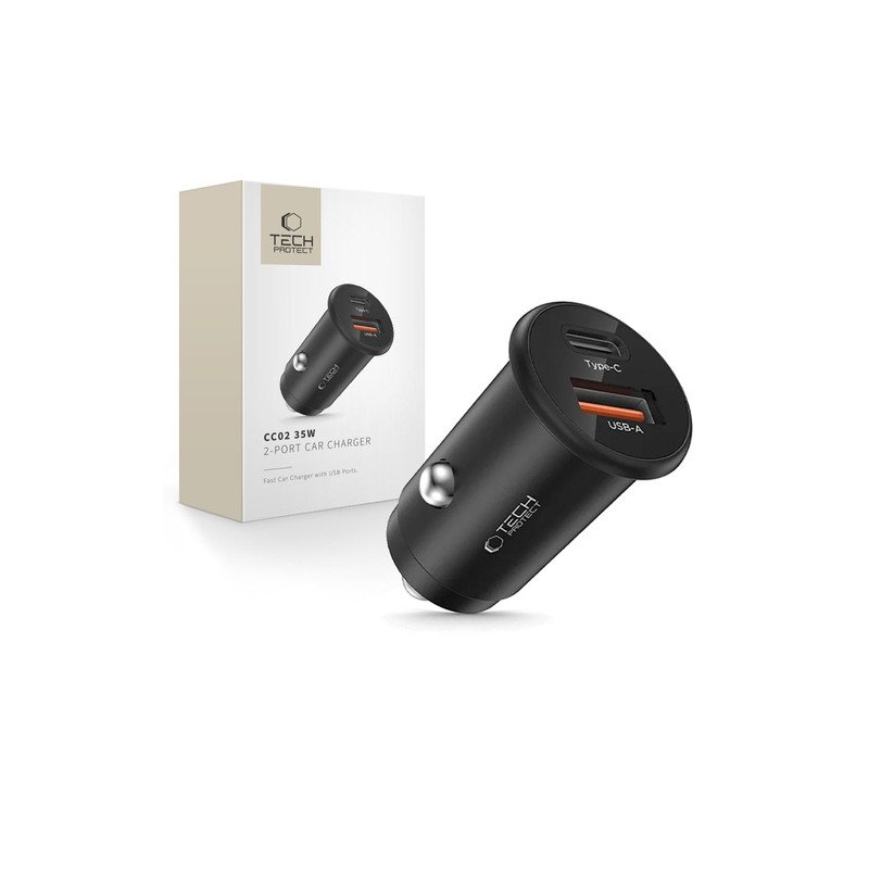 Auto lādētājs CC02 35W Car Charger 2-Port USB-C / USB-A Black
