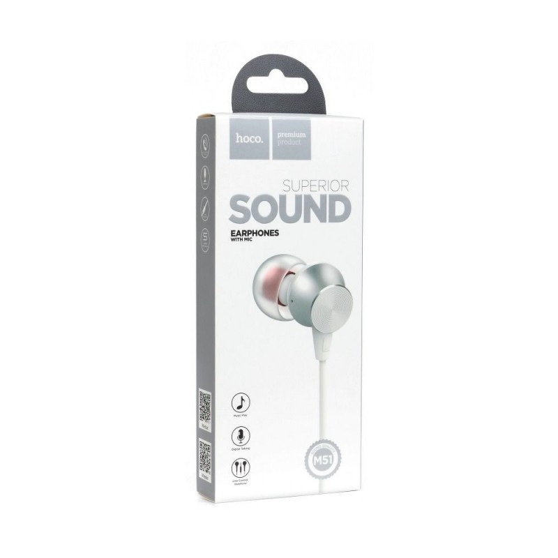 Hoco earphones Proper sound with mic M51 Balts | mobilo.lv