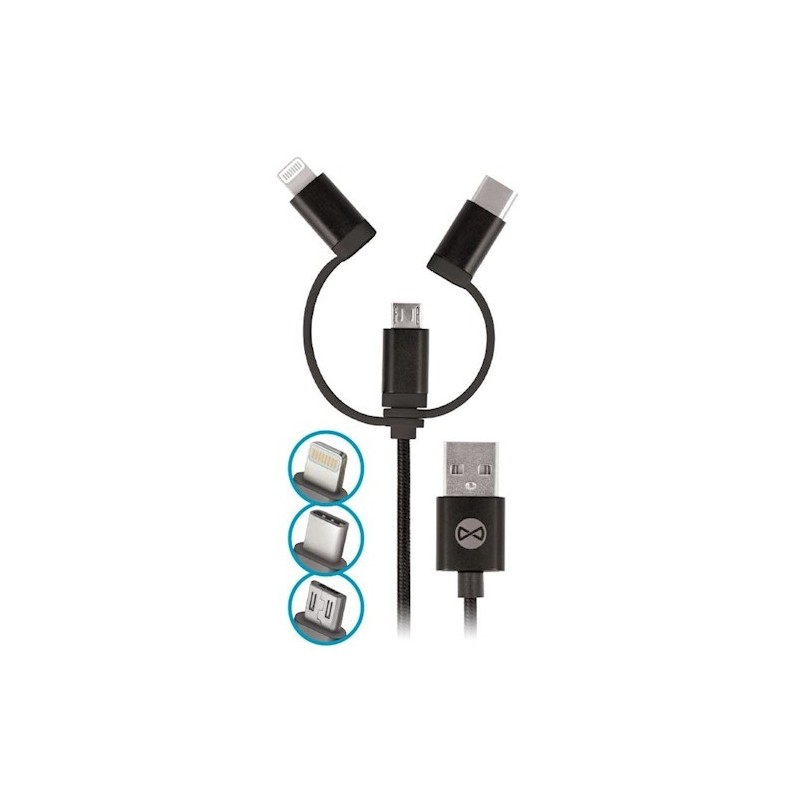 Universal 3in1 cable 1,0 m 1,5A Melns|mobilo.lv