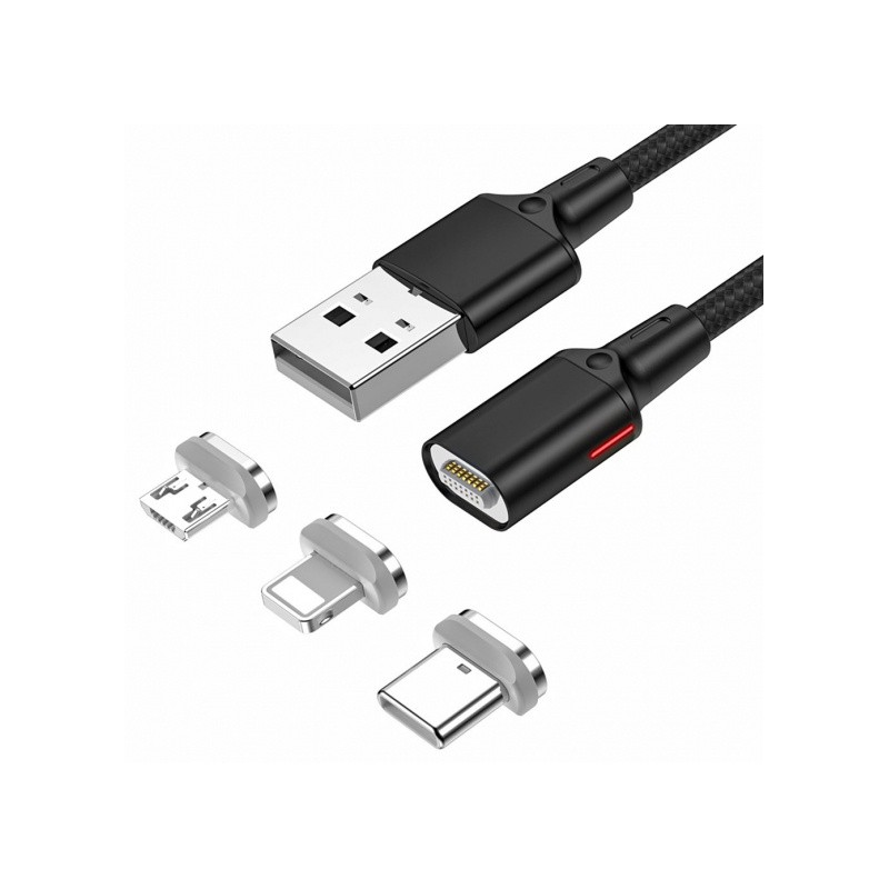 Universal 3in1 magnetic cable 1,0 m 20W Melns | mobilo.lv