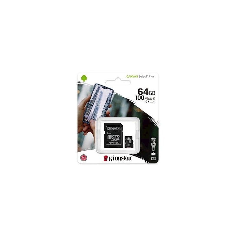 Kingston 64GB microSDXC cl. 10 UHS-I 100 MB/s + adapter -|mobilo.lv